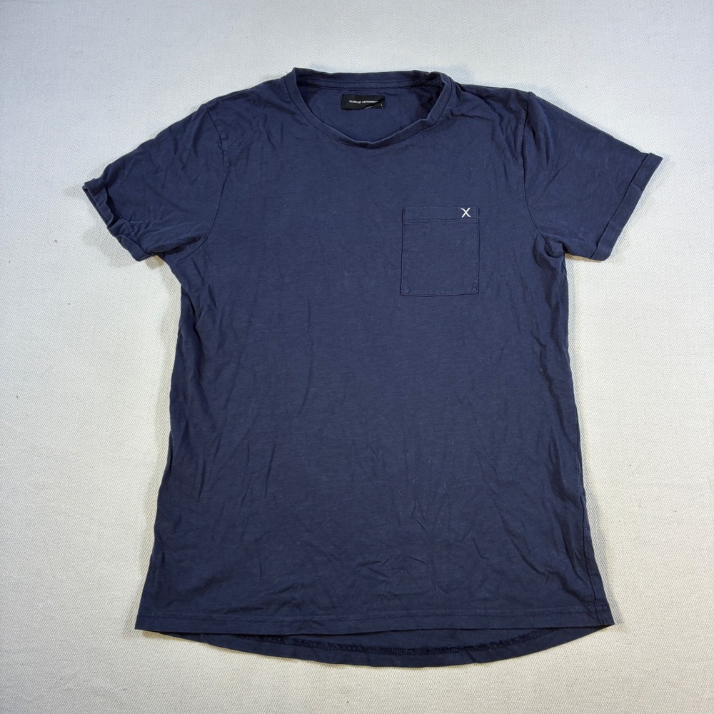 Clean Cut Copenhagen Kolding Tee Navy Blue Slub Cotton Pocket T-Shirt Mens L